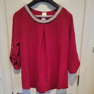Gorgeous red pearl neckline blouse